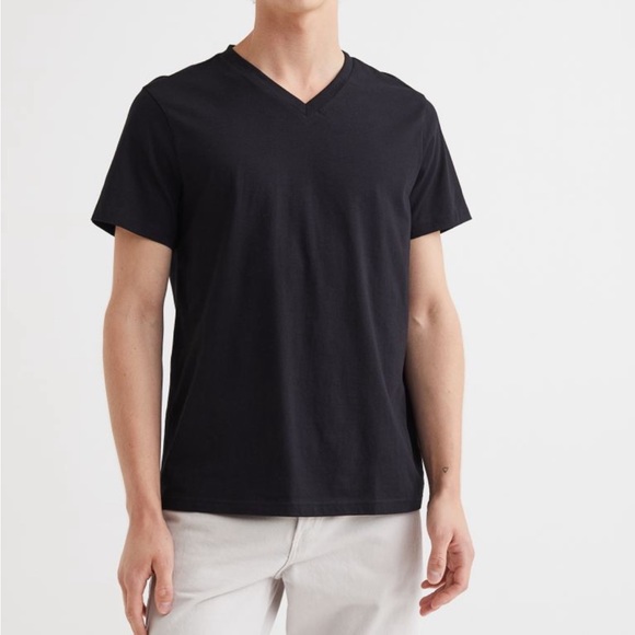 Men’s Regular Fit V Neck T Shirt Black H&M - Picture 1 of 6